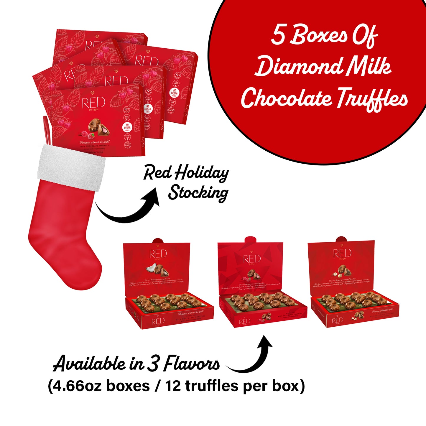 RED Delight®™ Diamond Milk Chocolate Truffles With A Holiday Stocking