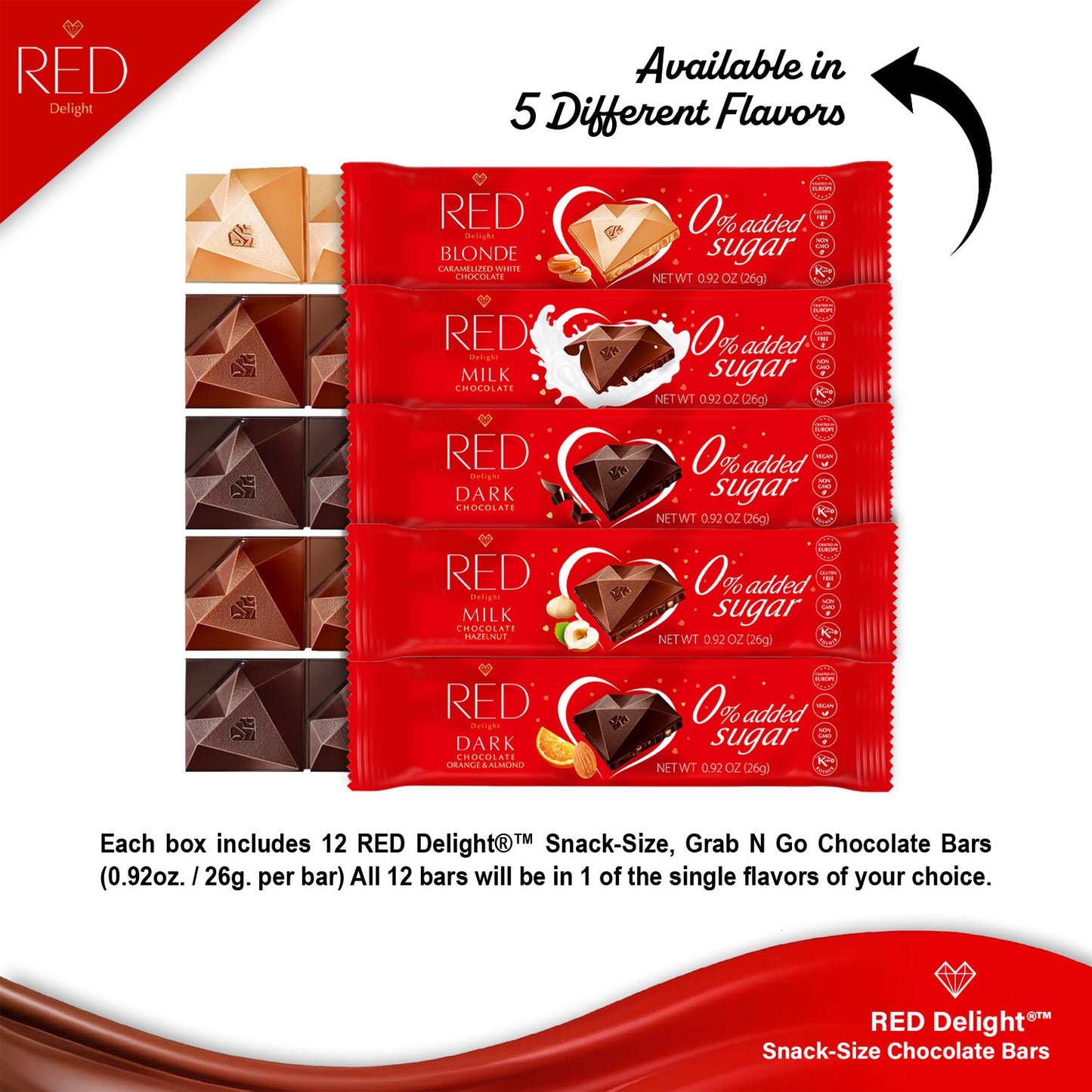 RED Delight®™ Grab N Go Chocolate Bars With Exclusive Valentine's Day Packaging Featuring A Note Card And A 14" Plush Teddy Bear