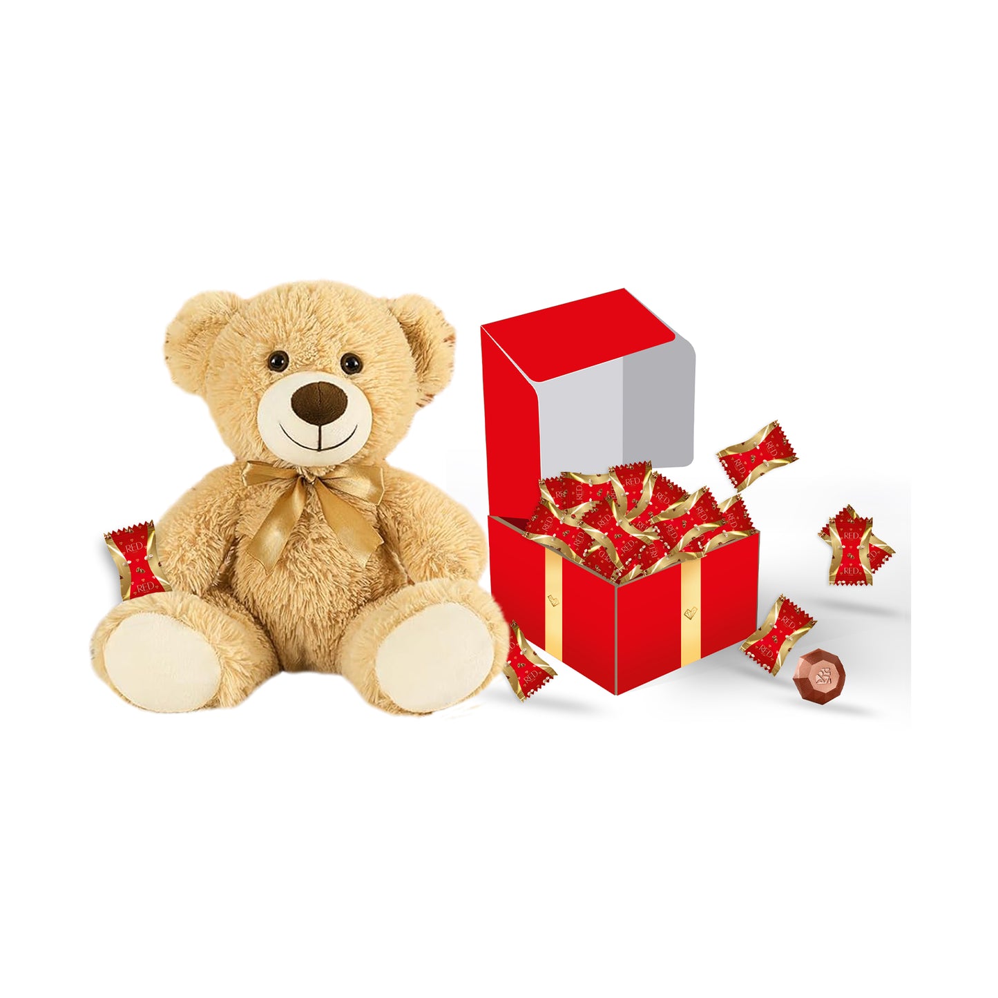 RED Delight®™ Chocolate Gift Box With A Plush Teddy Bear