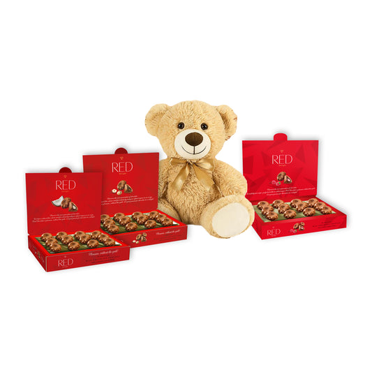 RED Delight®™ Diamond Milk Chocolate Truffles With A Plush Teddy Bear