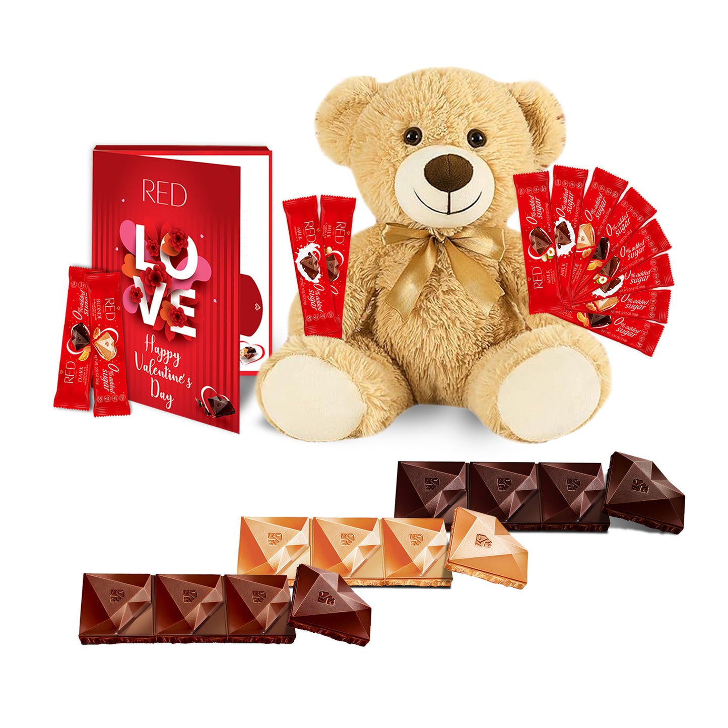 RED Delight®™ Grab N Go Chocolate Bars With Exclusive Valentine's Day Packaging Featuring A Note Card And A 14" Plush Teddy Bear