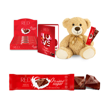 RED Delight®™ Grab N Go Chocolate Bars With Exclusive Valentine's Day Packaging Featuring A Note Card And A 14" Plush Teddy Bear