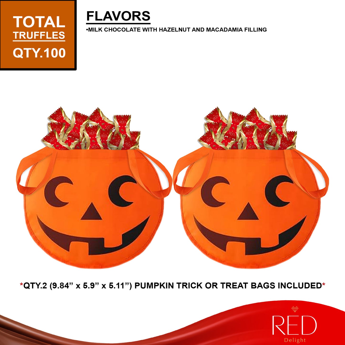 RED Delight®™ 100 Count Diamond Truffles With 2 Halloween Trick or Treat Bags