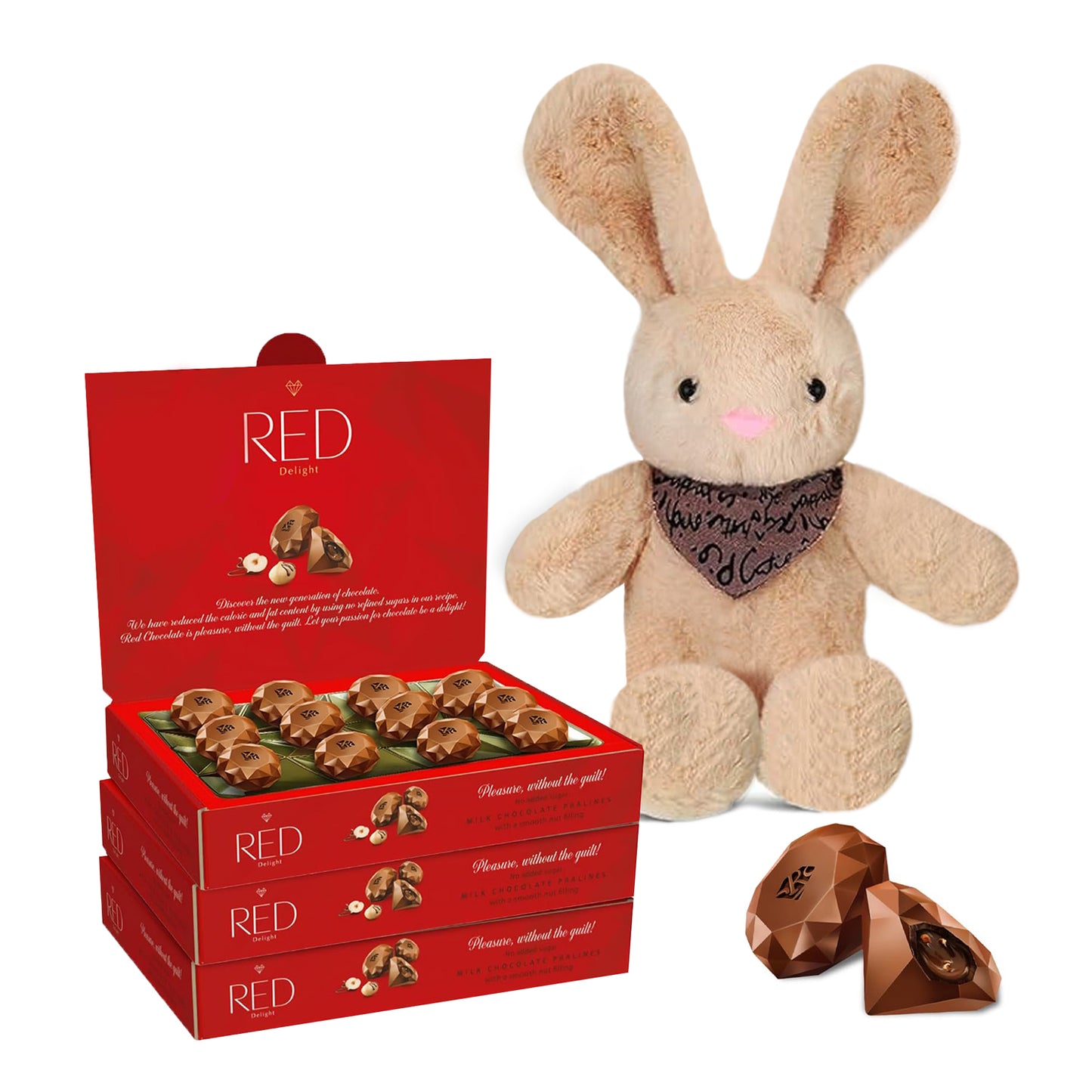 RED Delight®™ Diamond Milk Chocolate Truffles With A Plush Easter Bunny Rabbit