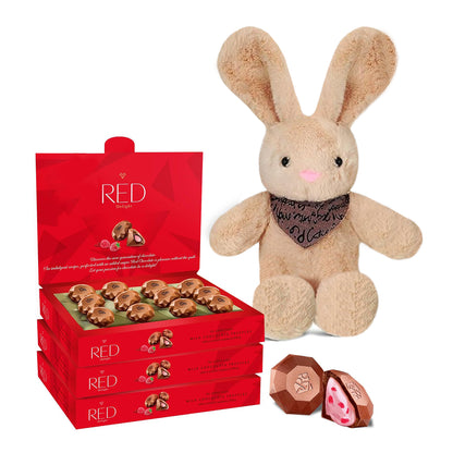 RED Delight®™ Diamond Milk Chocolate Truffles With A Plush Easter Bunny Rabbit