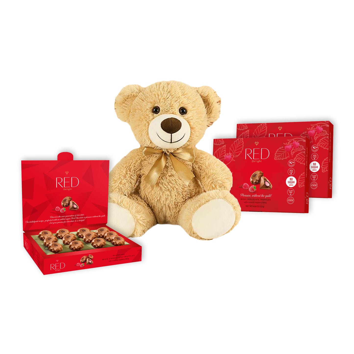 RED Delight®™ Diamond Milk Chocolate Truffles With A Plush Teddy Bear