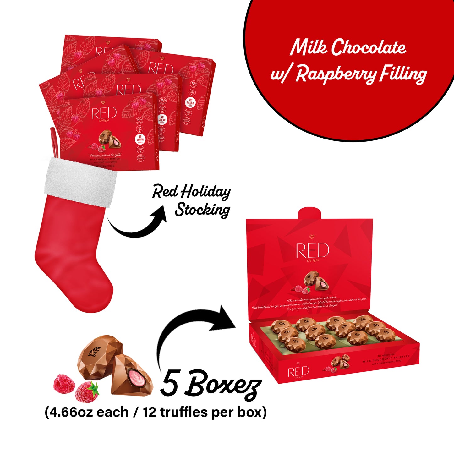 RED Delight®™ Diamond Milk Chocolate Truffles With A Holiday Stocking