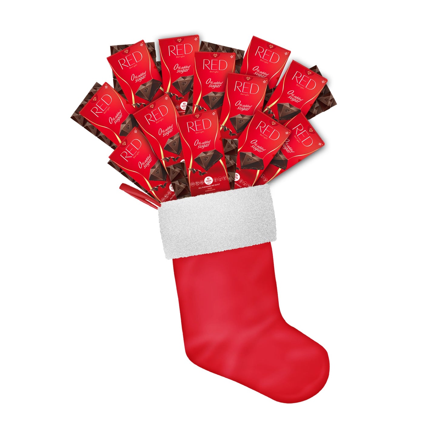 RED Delight®™ Holiday Stocking Filled With 12 Full Size Chocolate Bars