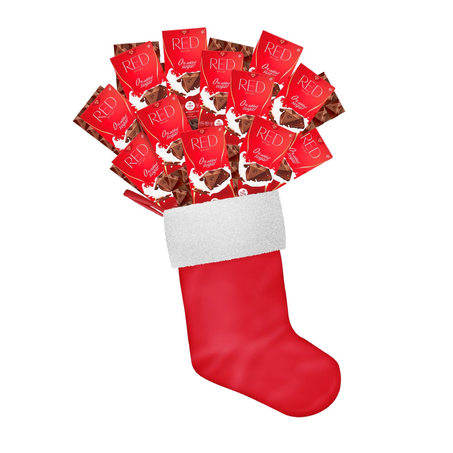 RED Delight®™ Holiday Stocking Filled With 12 Full Size Chocolate Bars