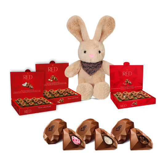 RED Delight®™ Diamond Milk Chocolate Truffles With A Plush Easter Bunny Rabbit