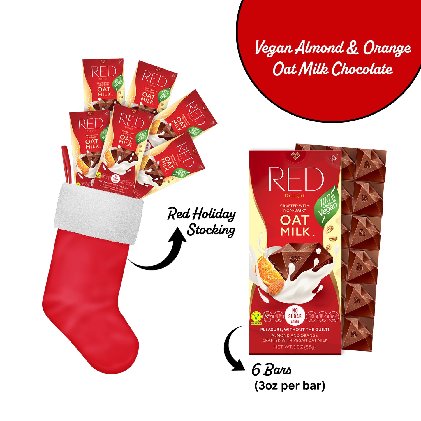 RED Delight®™ Full Size Chocolate Bars With A Holiday Stocking